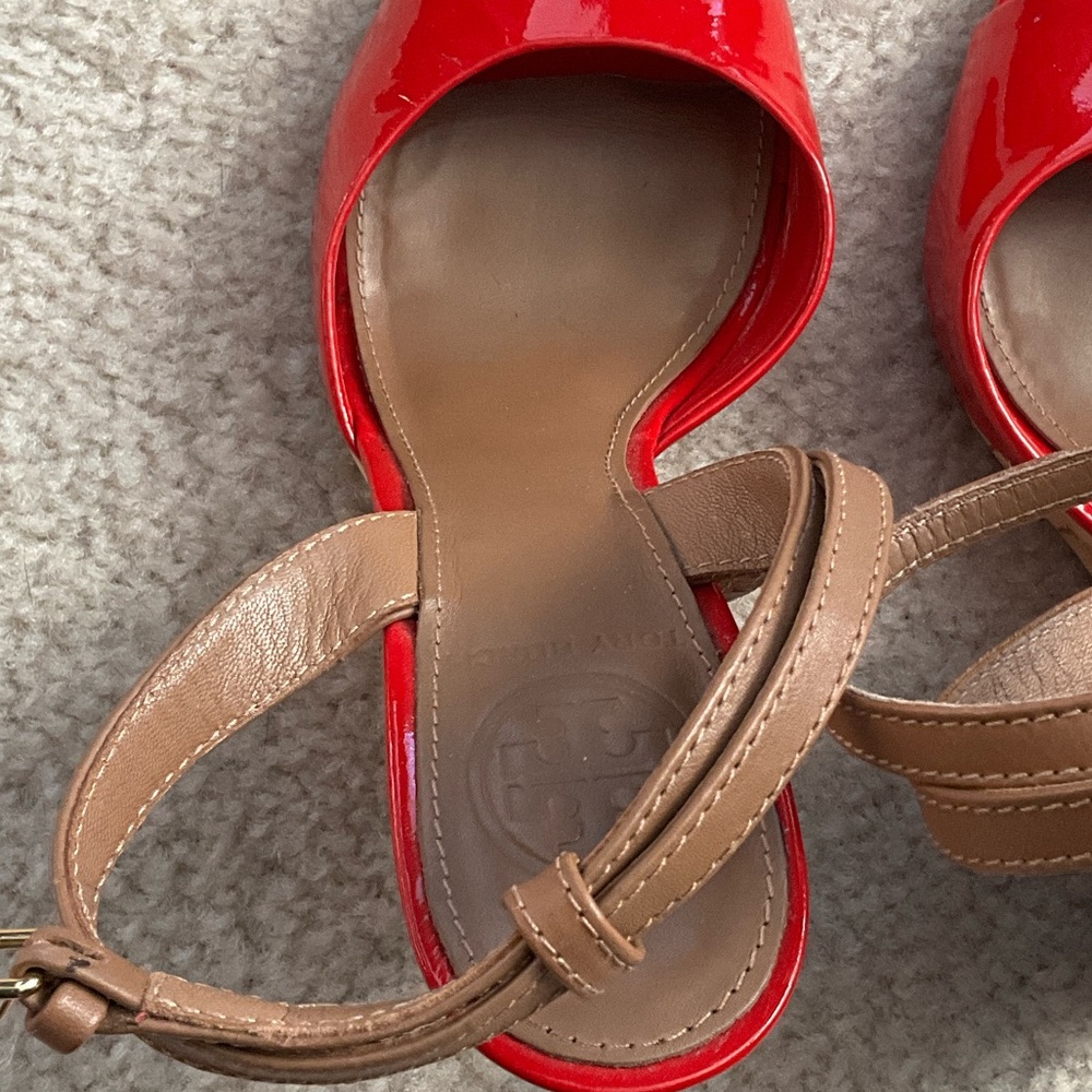 Tory Burch Red Patent Leather Wedges - Picture 13 of 14
